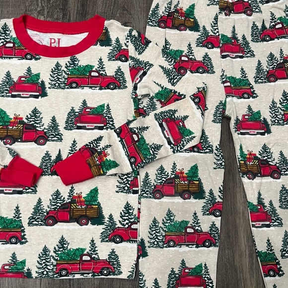 Christmas Kids Pajama Set with Red and Green Truck Design - Picture 4 of 6